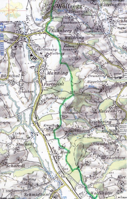 Karte des Friedensweges von Wolfshütte nach Wolfsegg